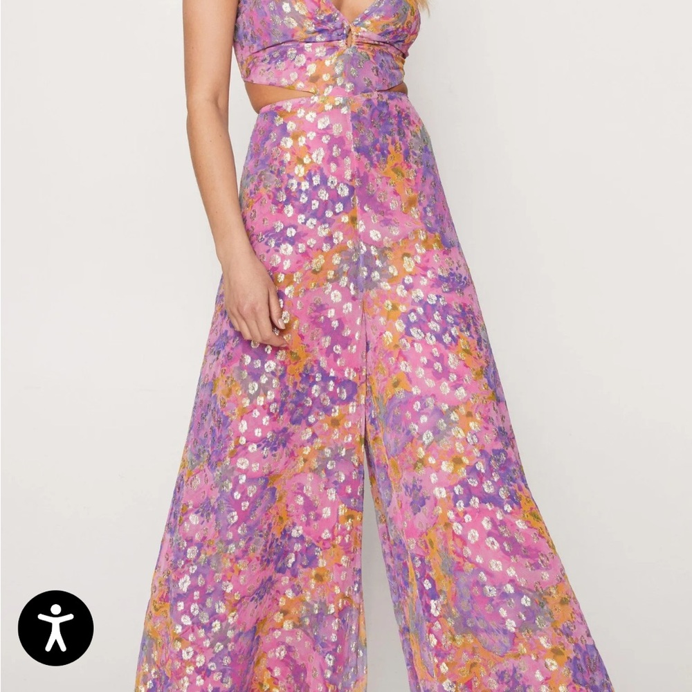 Nasty Gal Women’s Metallic Floral Multi-Color Strappy Back Jumpsuit